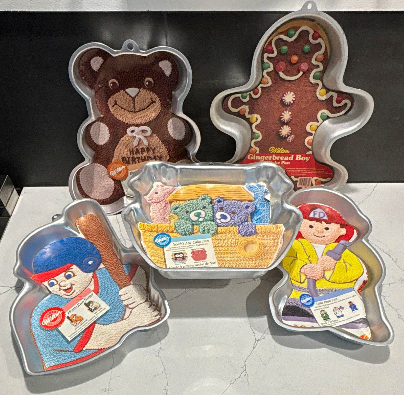 Vintage Wilton Aluminum Shaped 5 Cake Pan Lot Teddy Bear Ark Fireman baseball Vintage Wilton Aluminum Shaped 5 Cake Pan Lot Teddy Bear Ark Fireman baseball
