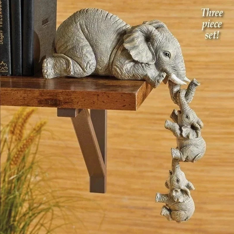Cute Resin Elephant Family 3-Piece Figurine Set Mother & Baby Home Decor Gift..