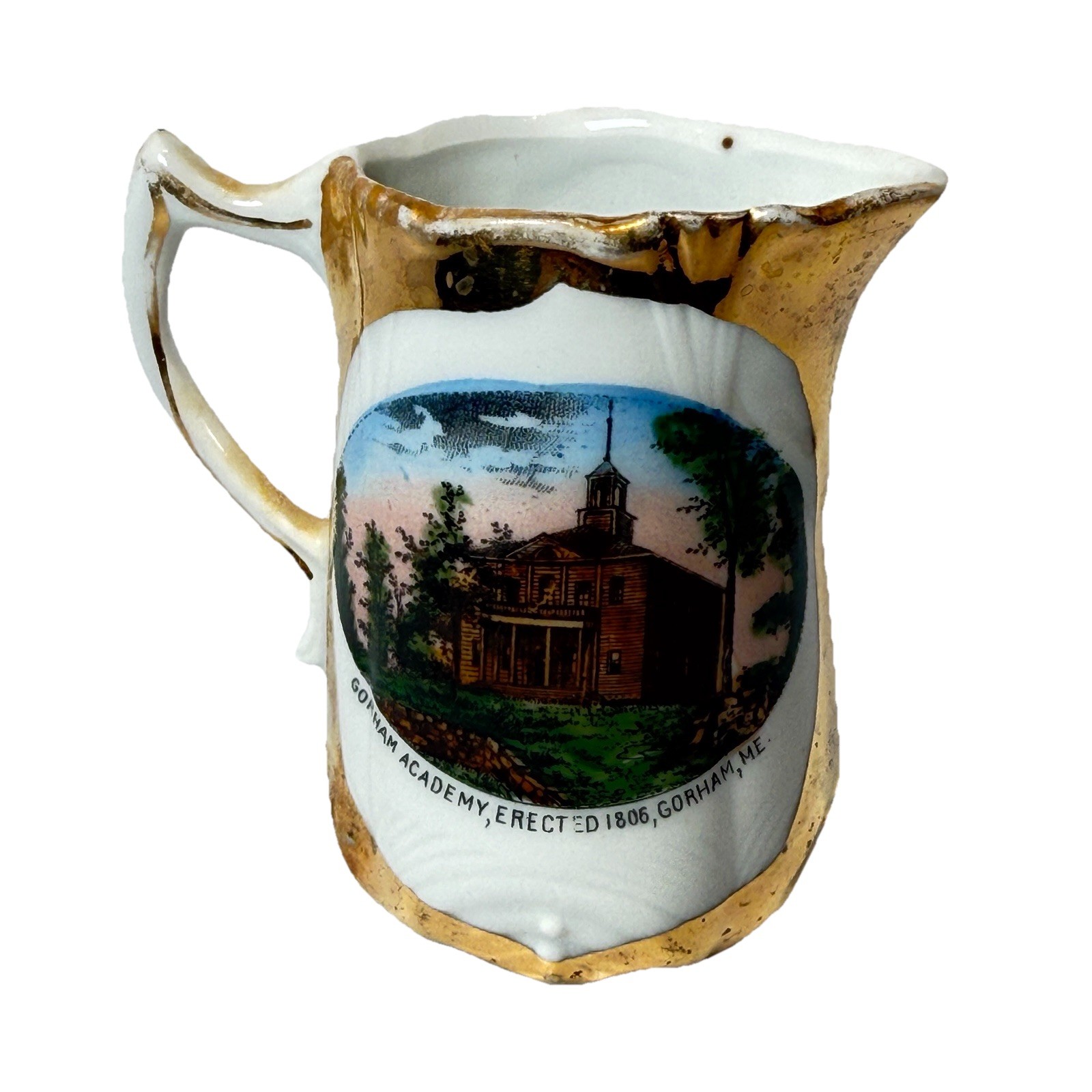 GORHAM MAINE ME Antique GORHAM ACADEMY Souvenir GOLD TRINKET CREAMER
