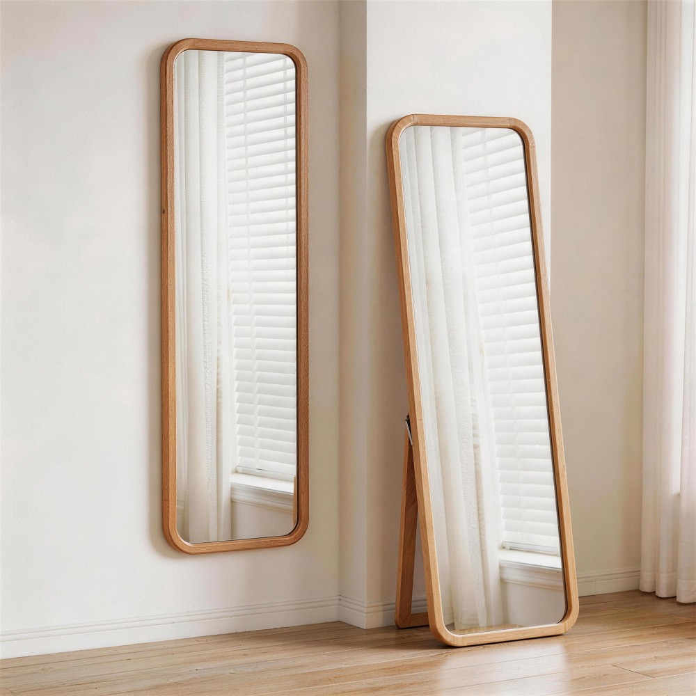 Beech Wood Full Length Mirror Freestanding & Wall Mounted Dressing Mirror