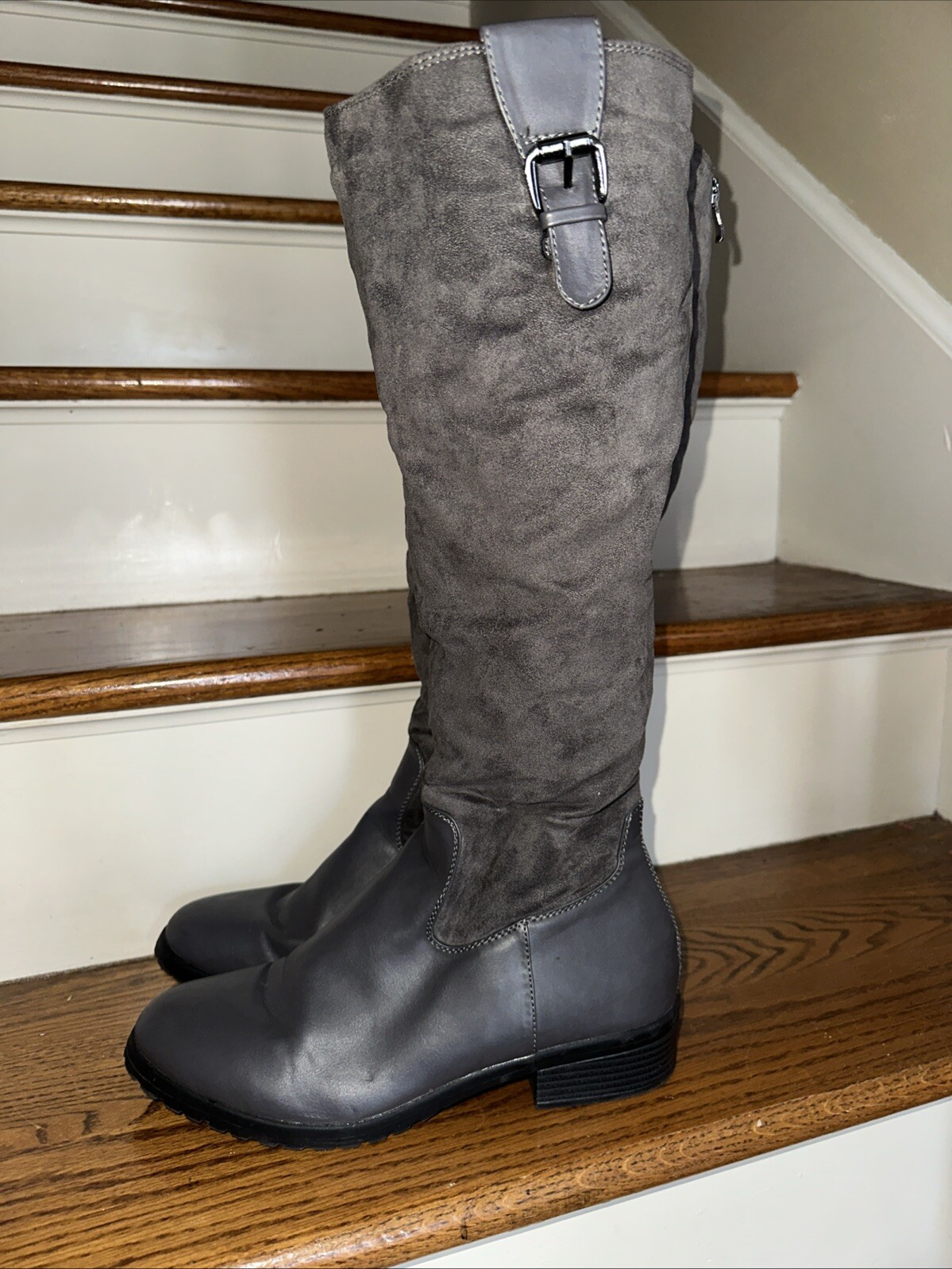 CATO Gray Unique Knee High Buckle Chelsea Boots Women Size 10 BID 4 CHARITY❤️311