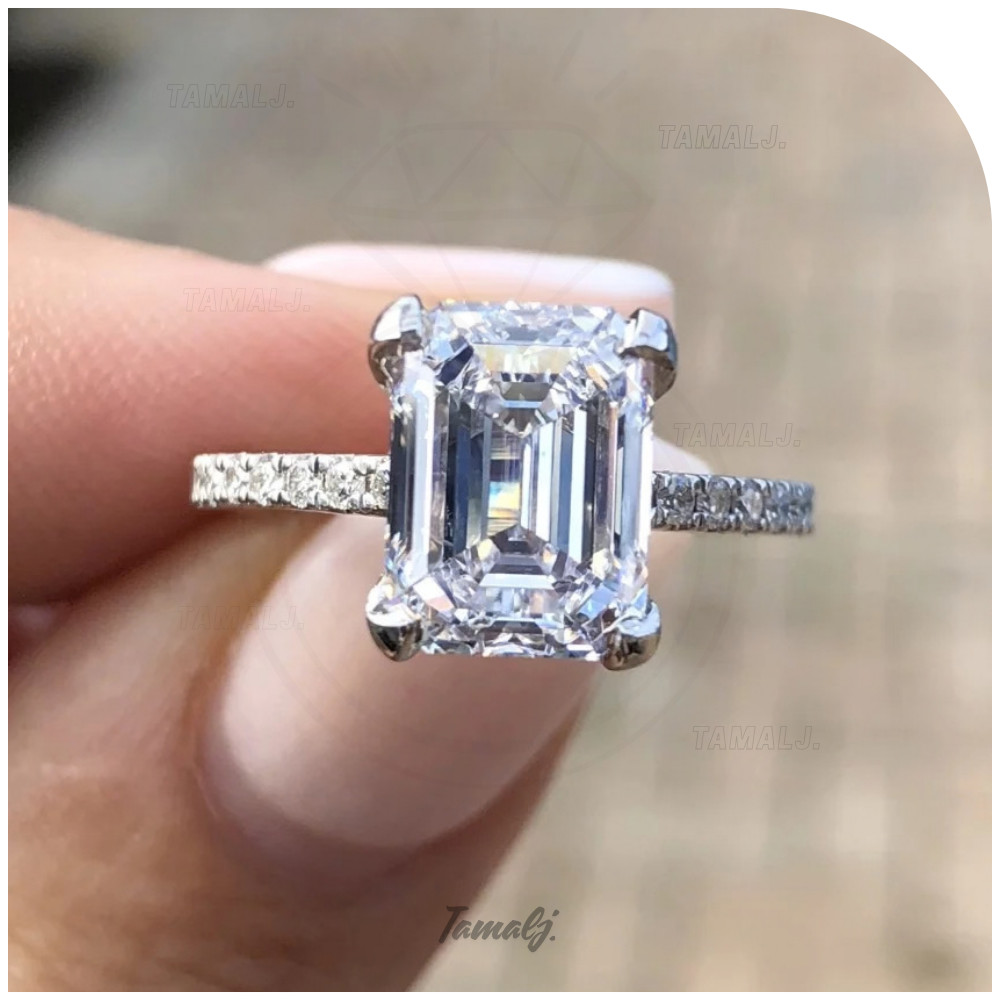3 Ct Emerald Cut VVS1 Moissanite Bridal Engagement Ring In 14k White Gold Plated