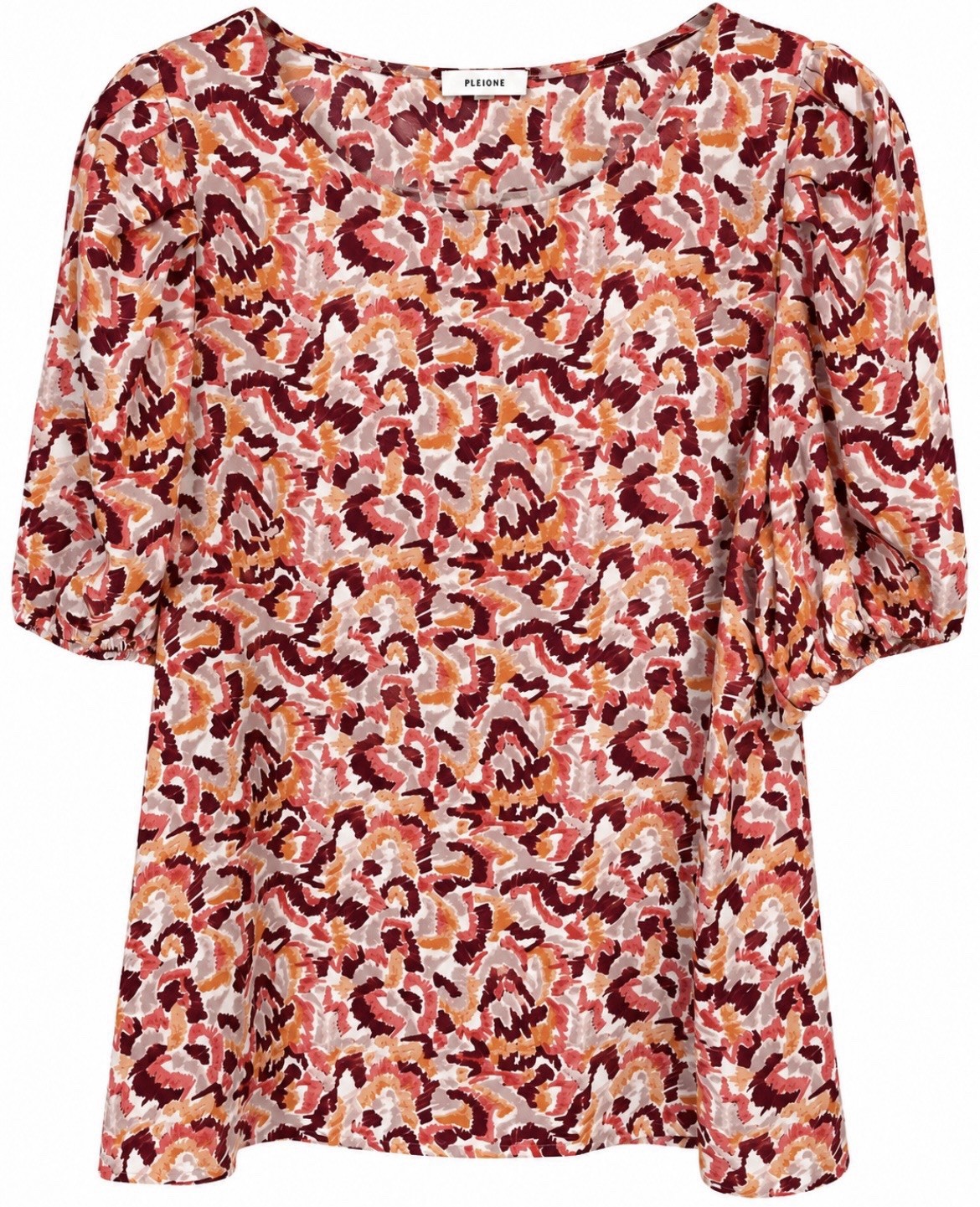 PLEIONE Anthropologie Abstract Blouse Size XL Burgundy Rust Puff Sleeve Top Fall