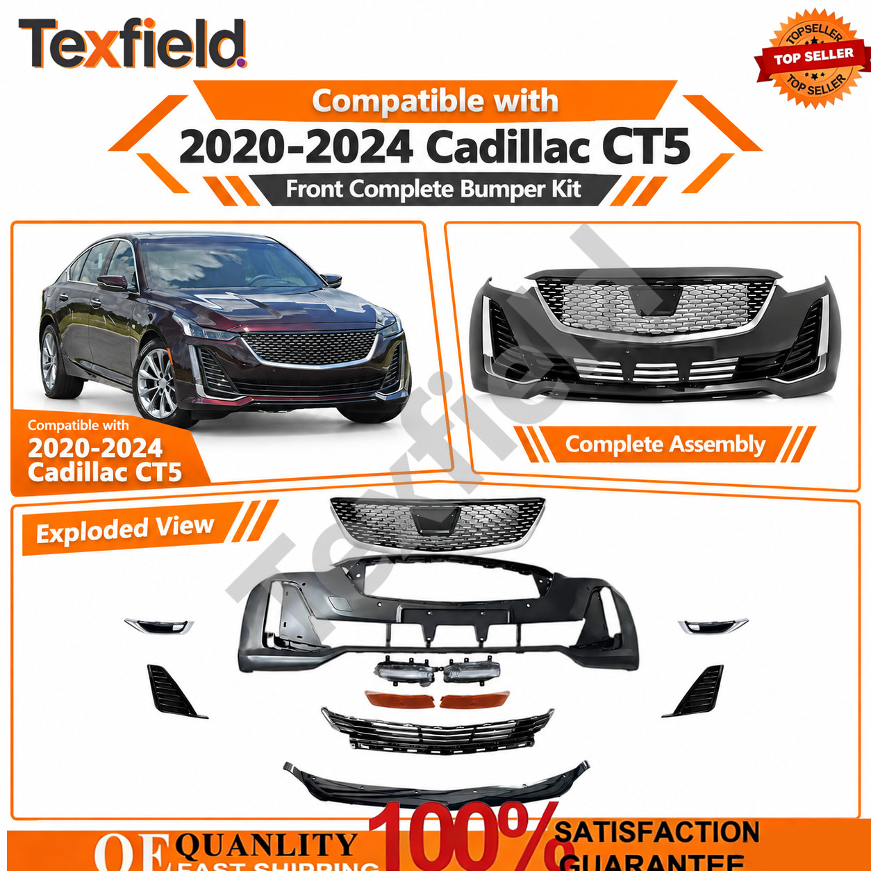 New Front Complete Bumper Grille W/ Sensor Hole Set Fit 2020-2024 Cadillac CT5 New Front Complete Bumper Grille W/ Sensor Hole Set Fit 2020-2024 Cadillac CT5