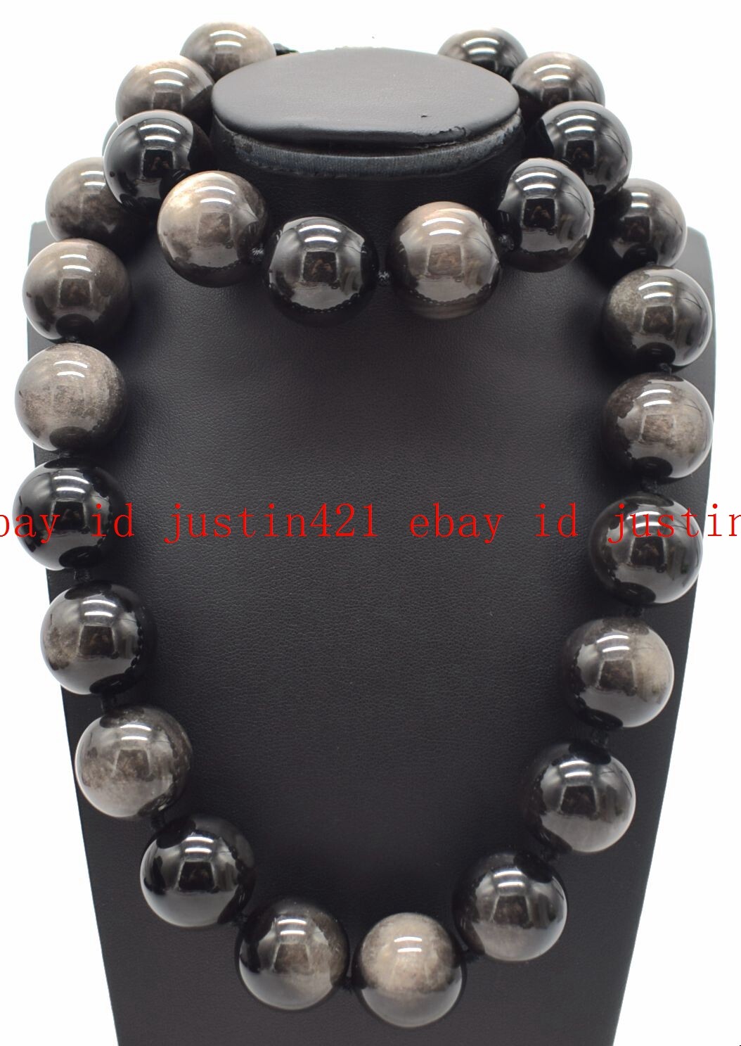 Huge 20mm Silver Eye Obsidian Round Gemstone Beads Necklace Bracelet 18/7.5