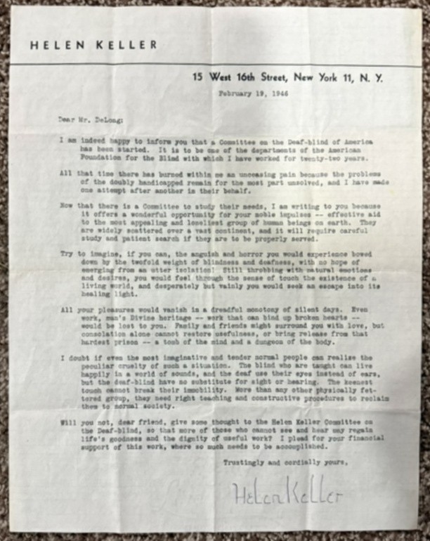 Helen Keller REAL hand SIGNED Autographed letter 1946 On Letterhead RARE