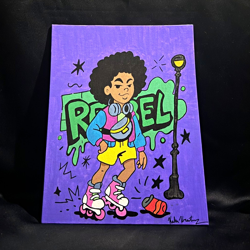 Original Roller Skater Pop Art Painting 11x14 Acrylic Canvas Panel Street Art Original Roller Skater Pop Art Painting 11x14 Acrylic Canvas Panel Street Art