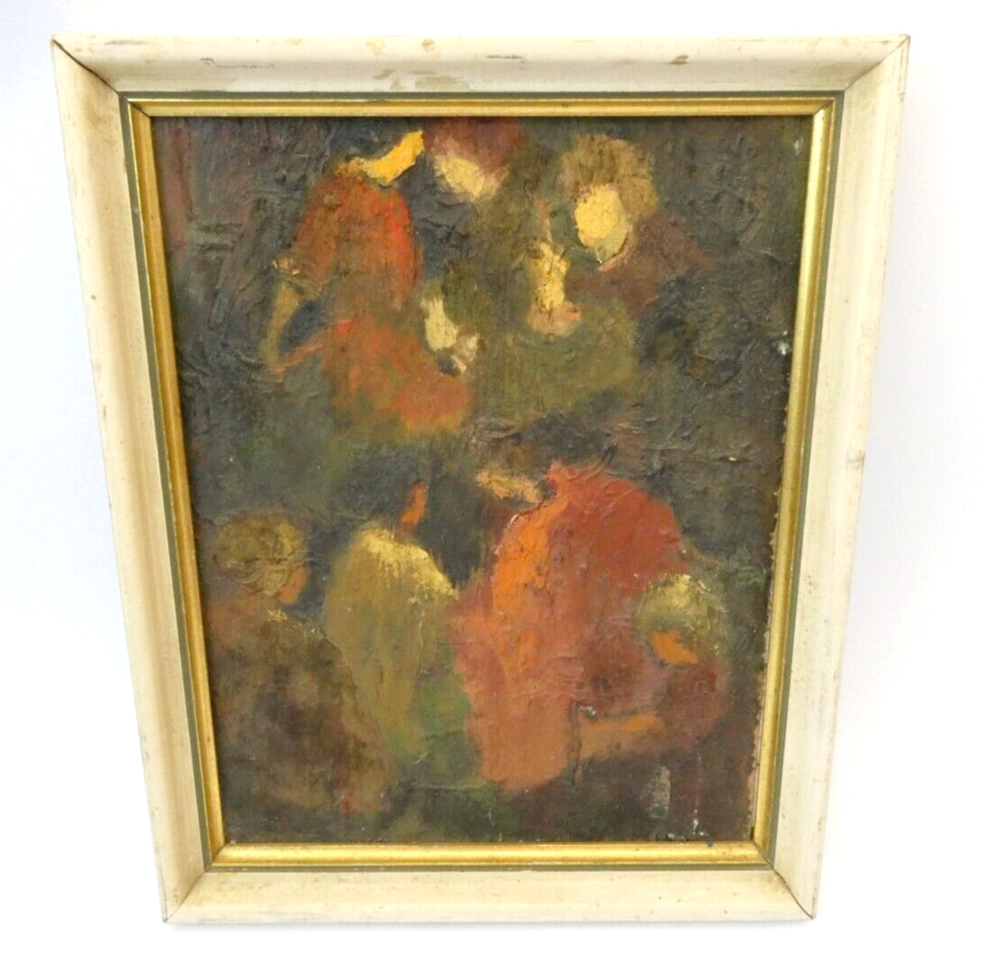 Mid Century Modern Oil Painting on Board Framed Impasto Expressionist Style