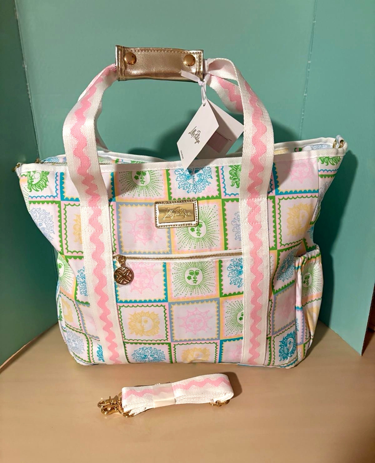 Lilly Pulitzer Cooler Bag Multi Pastel Print Gold NWT Patchwork