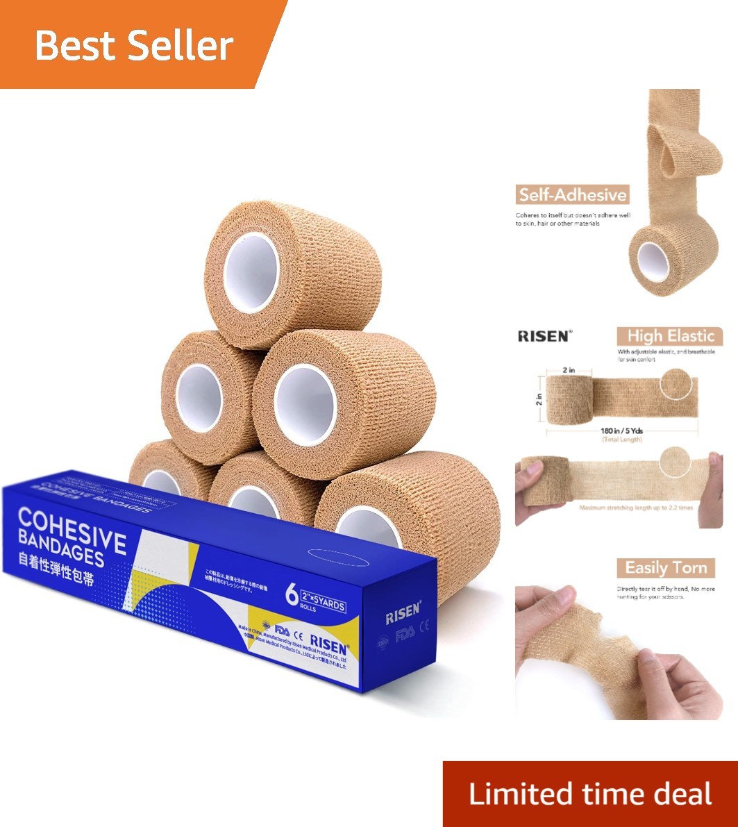 Cohesive 2” x 5 Yards Wrap - Self-Adhesive First Aid Tape for Active Recovery