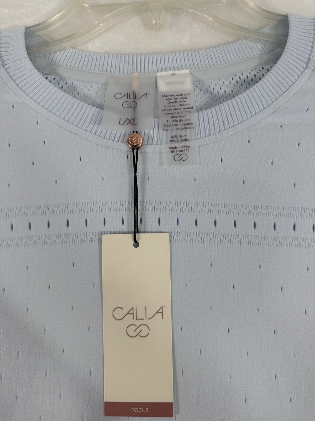 CALIA Pointelle Seamless Top Light Blue Long Sleeve Large / XL Pilates NWT CALIA Pointelle Seamless Top Light Blue Long Sleeve Large / XL Pilates NWT