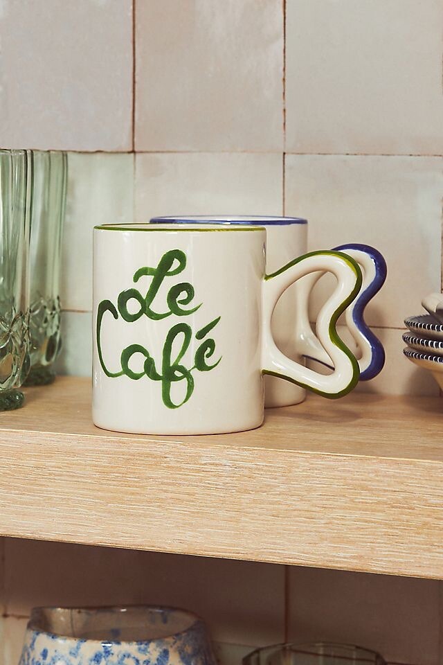 Anthropologie Harlie Brown Studio Belle Journée Stoneware Mug “ Le Cafe”