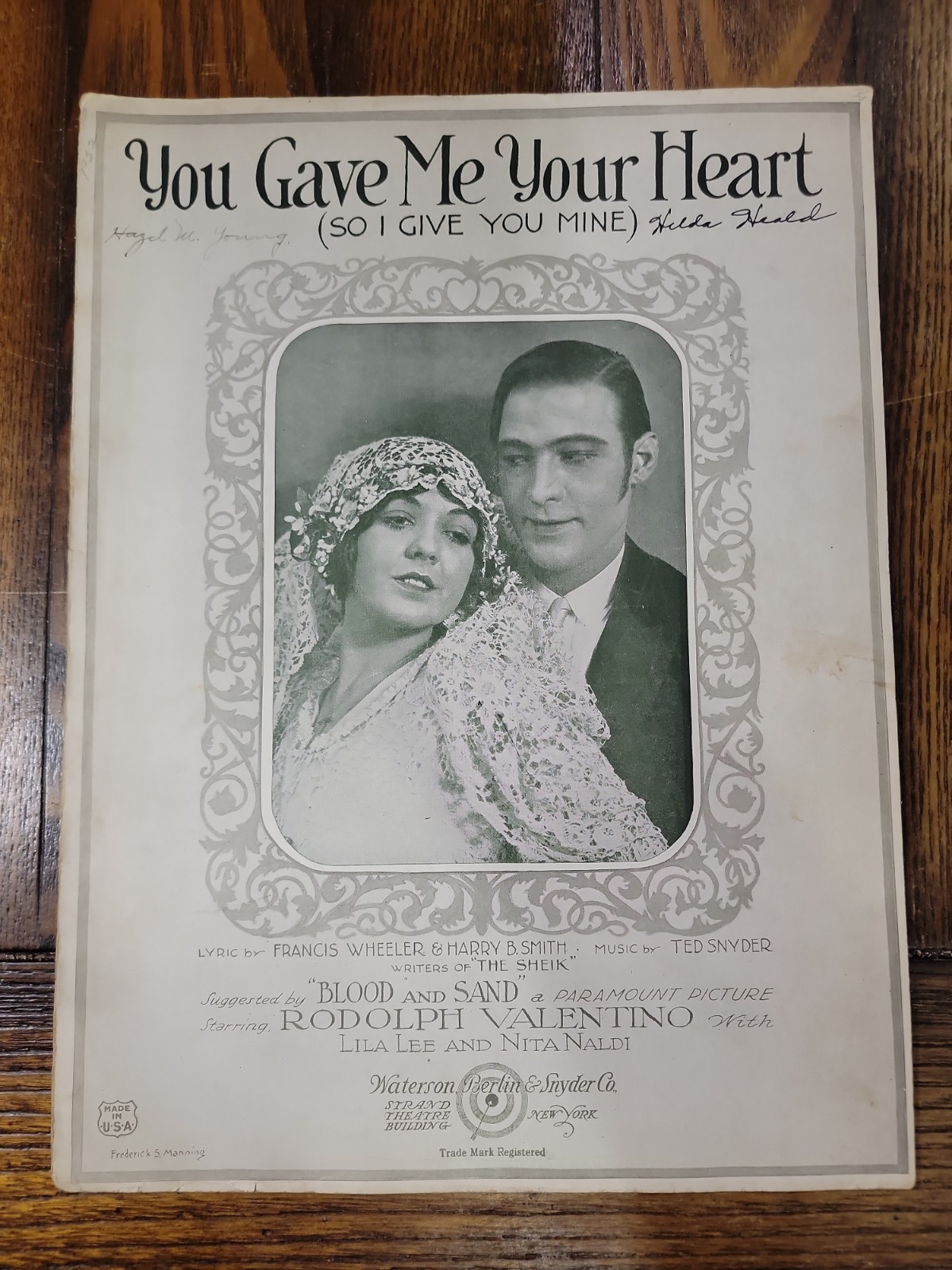 Vintage 1922 Rudolph Valentino BLOOD AND SAND Sheet Music Silent Film Photo Rare