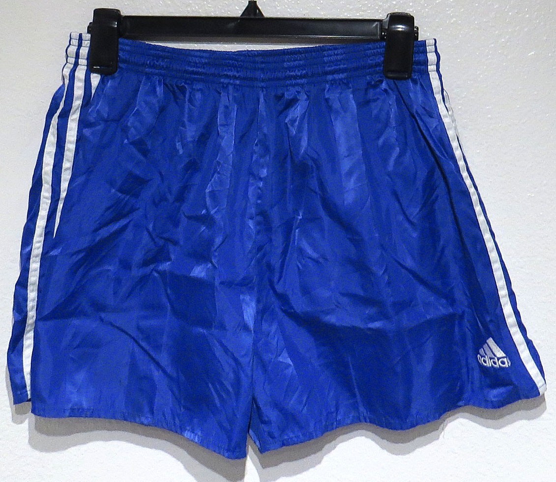 vtg Adidas ROYAL BLUE Satin Shorts SMALL 90s/Y2K Soccer Running  White Stripes