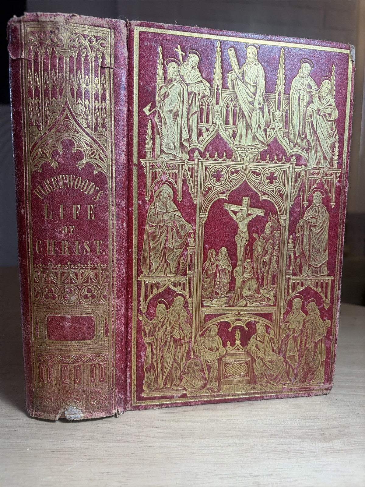 1853 Fleetwood LIFE OF CHRIST Antique Bible History Illustrated Leather Early Ed
