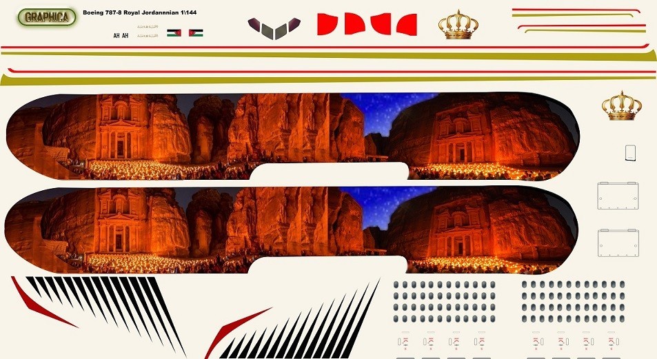 Decal set for scale model BSmodelle Boeing 787 Royal Jordanian   1\\144