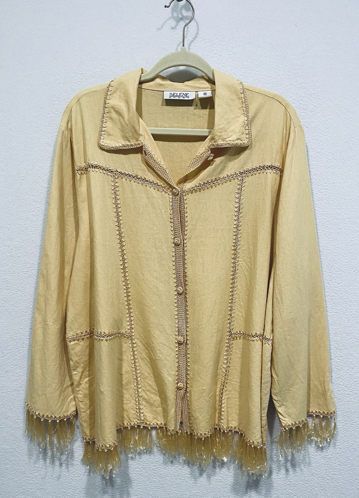 Selene Sport Jacket Womens 3X Yellow Embroidered Crochet Shacket Western Boho