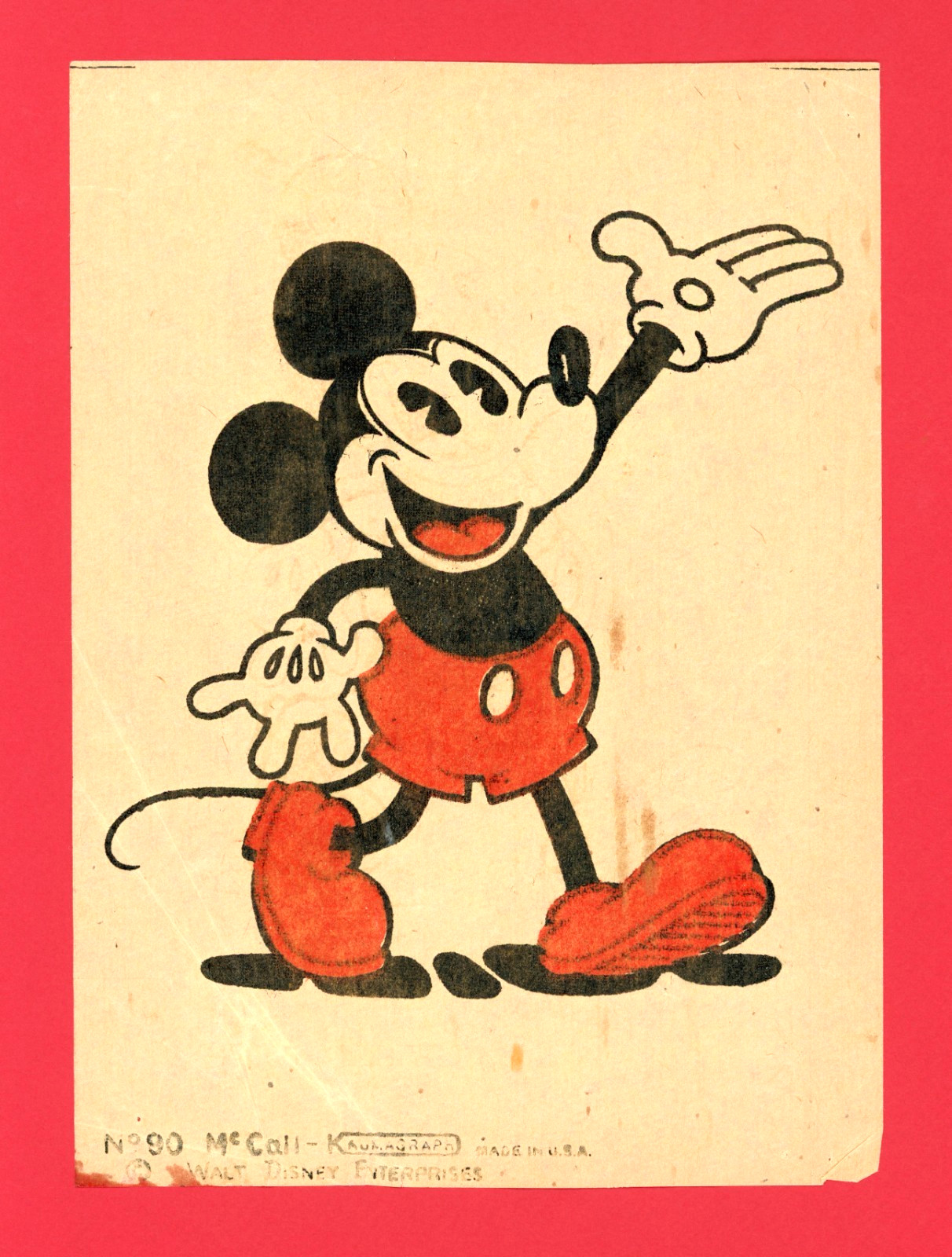 1930's 1933 MICKEY / MINNIE MOUSE Walt Disney Enterprises Transfer Pattern 90