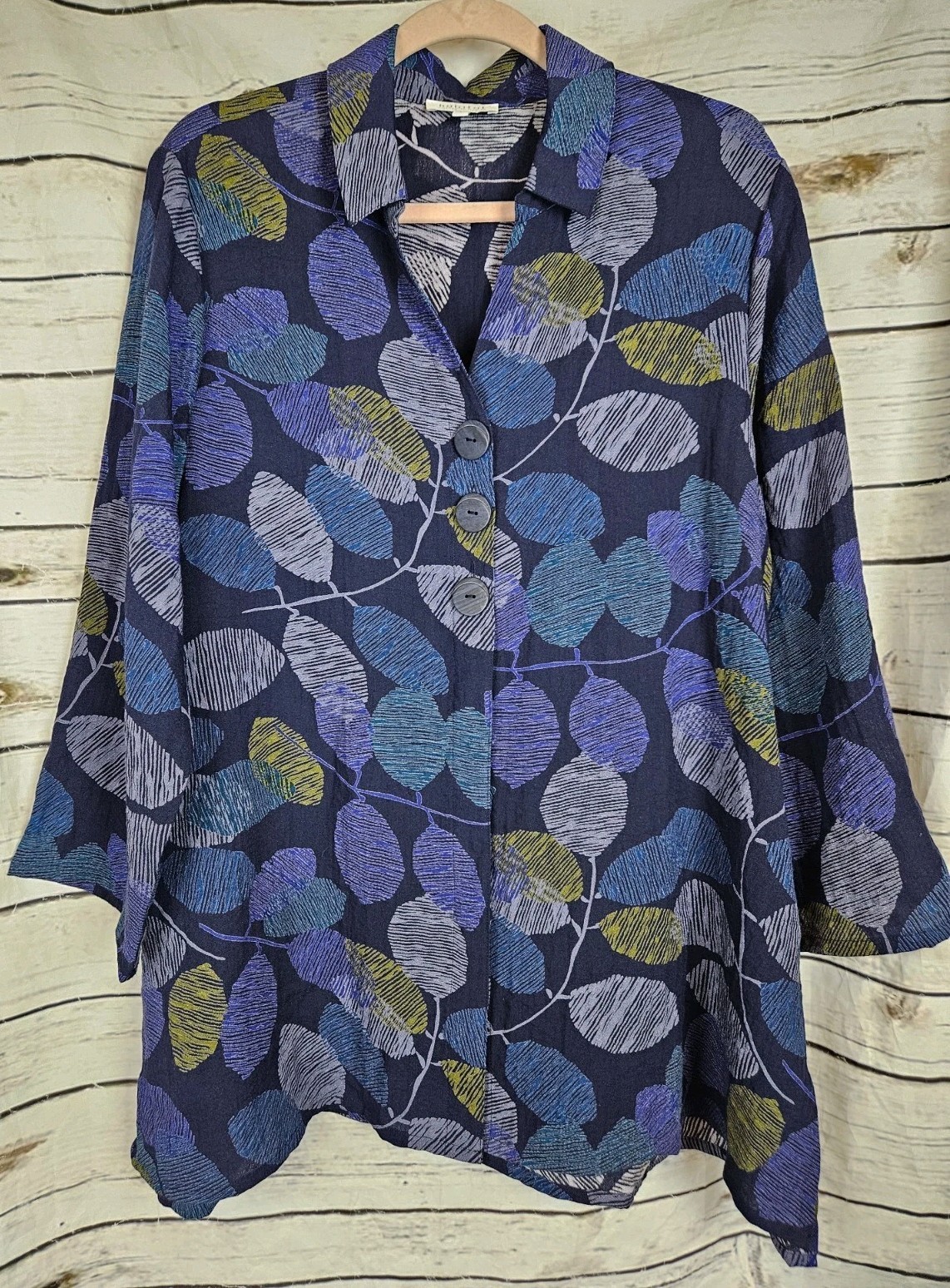 Habitat Blue Purple Floral Tunic Top L Swing Button Up Rayon Blend Habitat Blue Purple Floral Tunic Top L Swing Button Up Rayon Blend