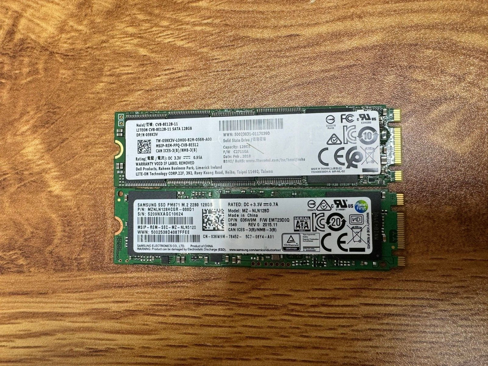 2 PACK 128 GB SSD M.2 2280 SATA Solid State Drive Major Brands, Samsung, LiteON 2 PACK 128 GB SSD M.2 2280 SATA Solid State Drive Major Brands, Samsung, LiteON