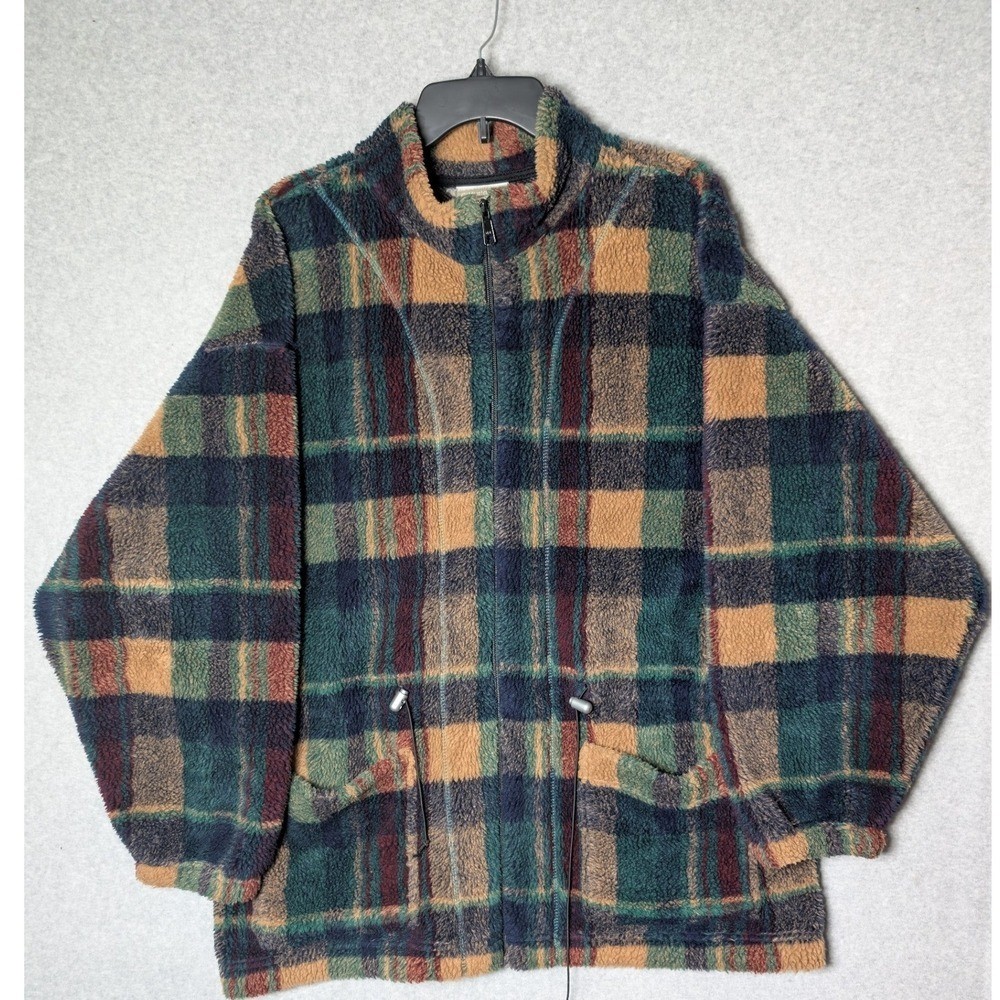 Coldwater Creek Jacket Womens Large Plaid Fleece Full Zip Sherpa Outdoors