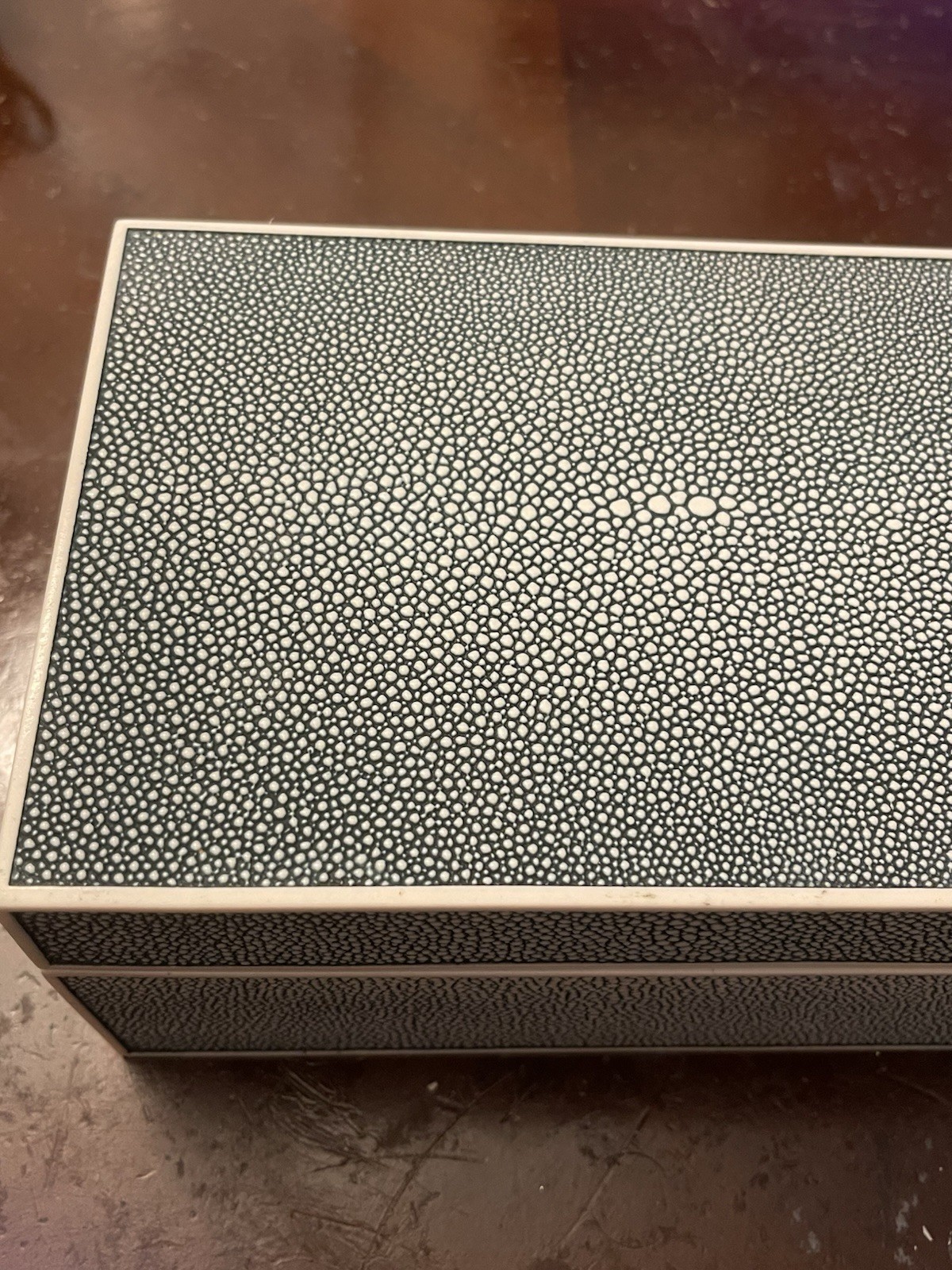 1990s Italian Shagreen Box Blue White Heavy Rare Vintage Luxury Decor