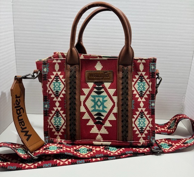 Montana West Wrangler Southwestern Print Mini Canvas Handbag Burgundy Purse Montana West Wrangler Southwestern Print Mini Canvas Handbag Burgundy Purse