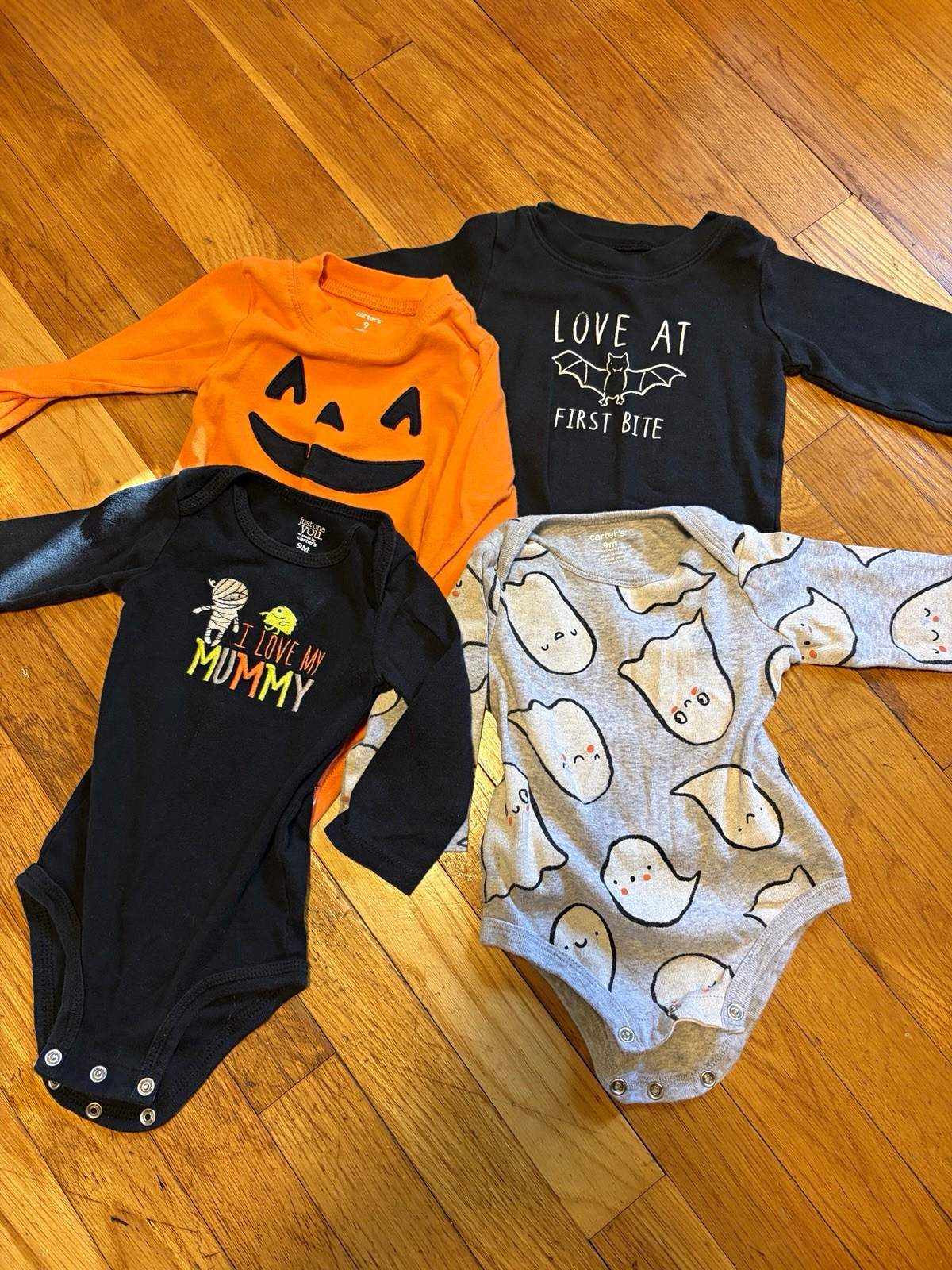 Carter\'s Baby 9 Months 4pc Lot Halloween Graphic Print Cotton Bodysuits