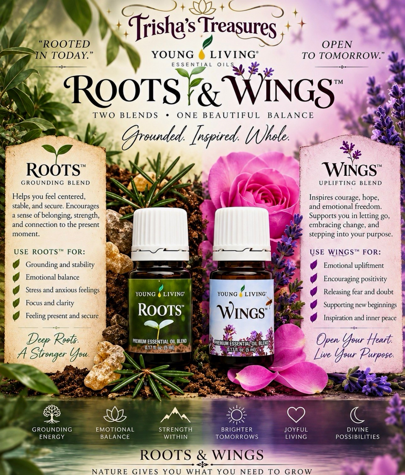 Young Living Essential Oil Blend Set - Roots & Wings, 2 Bottles Young Living Essential Oil Blend Set - Roots & Wings, 2 Bottles