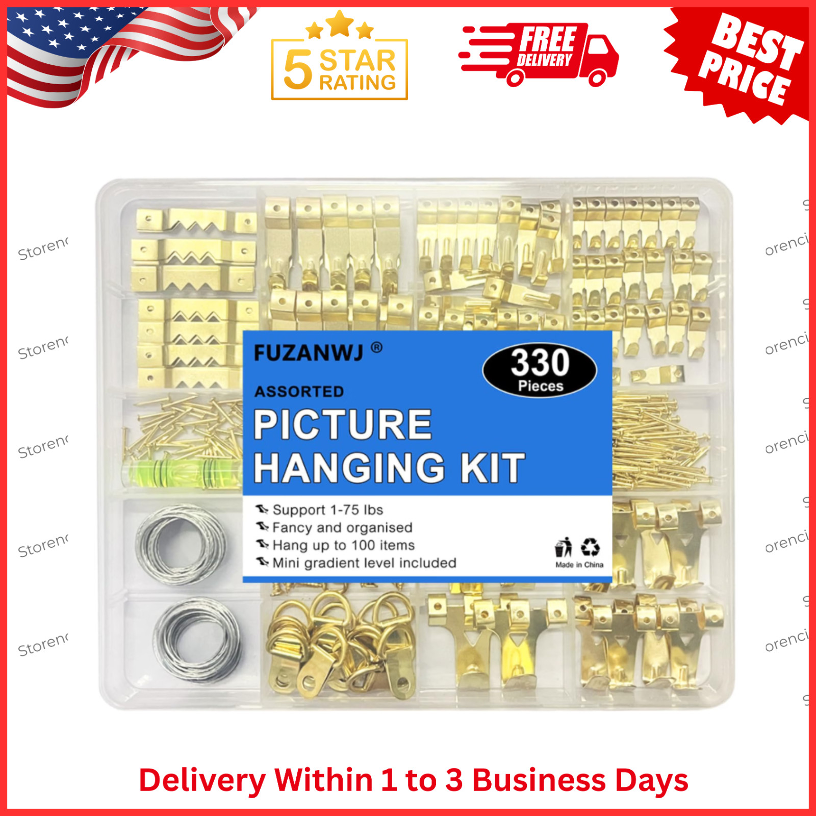 330Pcs Picture Hangers, Picture Hanging Kit, Picture Hanging Hooks Holds 10-75Lb