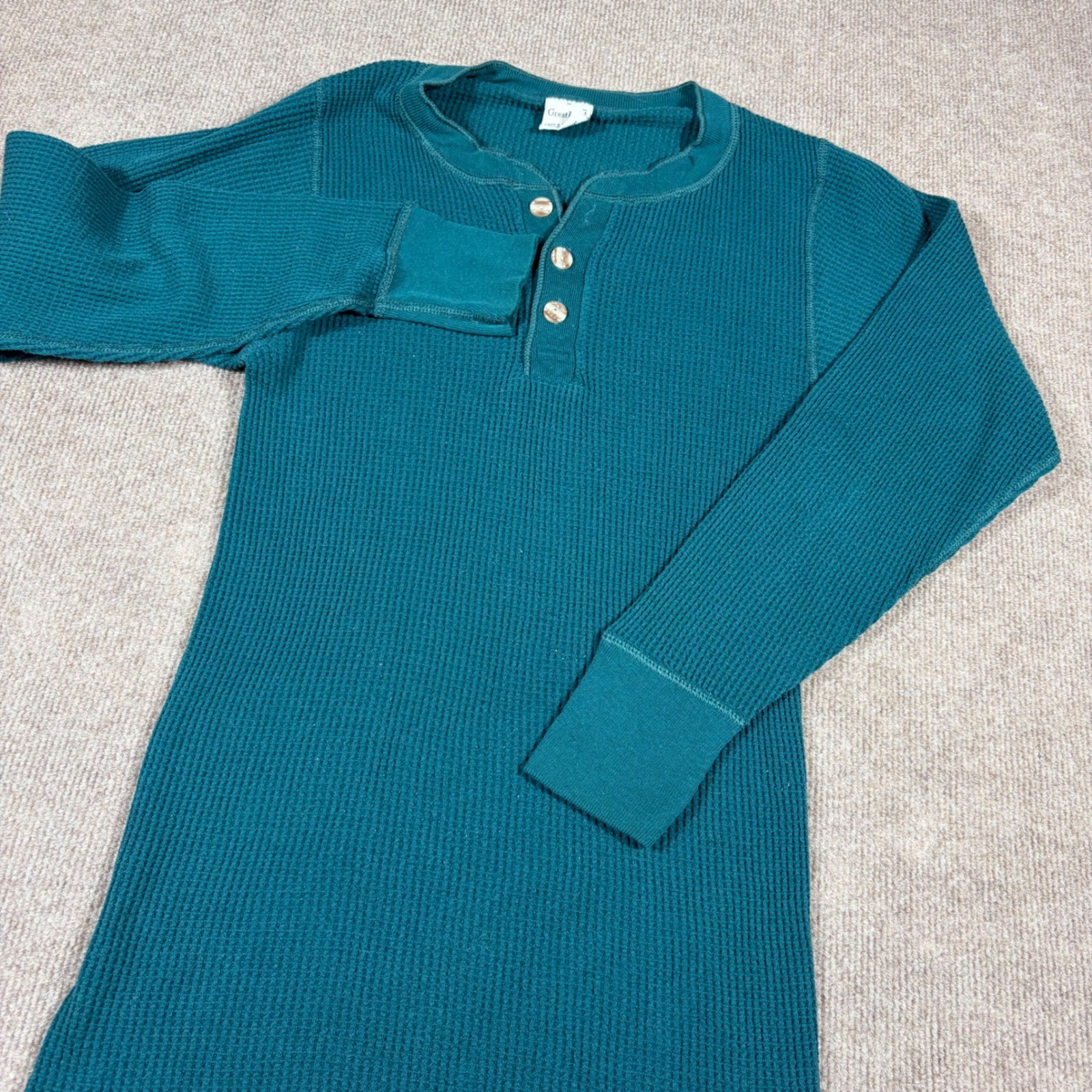GreatLand Mens Thermal Henley Shirt Teal Green Waffle Knit Made in USA Medium GreatLand Mens Thermal Henley Shirt Teal Green Waffle Knit Made in USA Medium