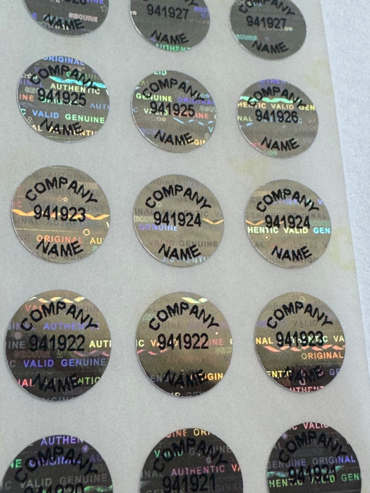 100 CUSTOM PRINTED .50 INCH ROUND HOLOGRAM LABELS STICKERS SEALS TAMPER VOID