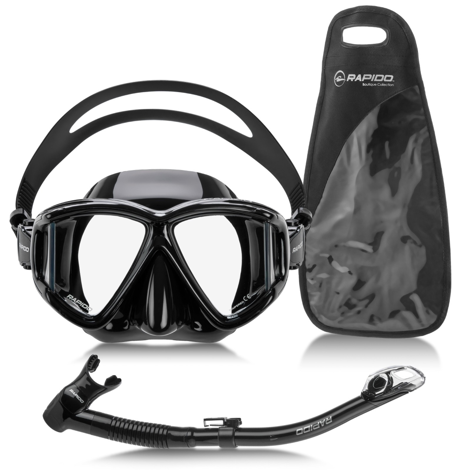 Rapido Four Lens Panoramic View Scuba Snorkeling Mask & Dry Snorkel Set Combo