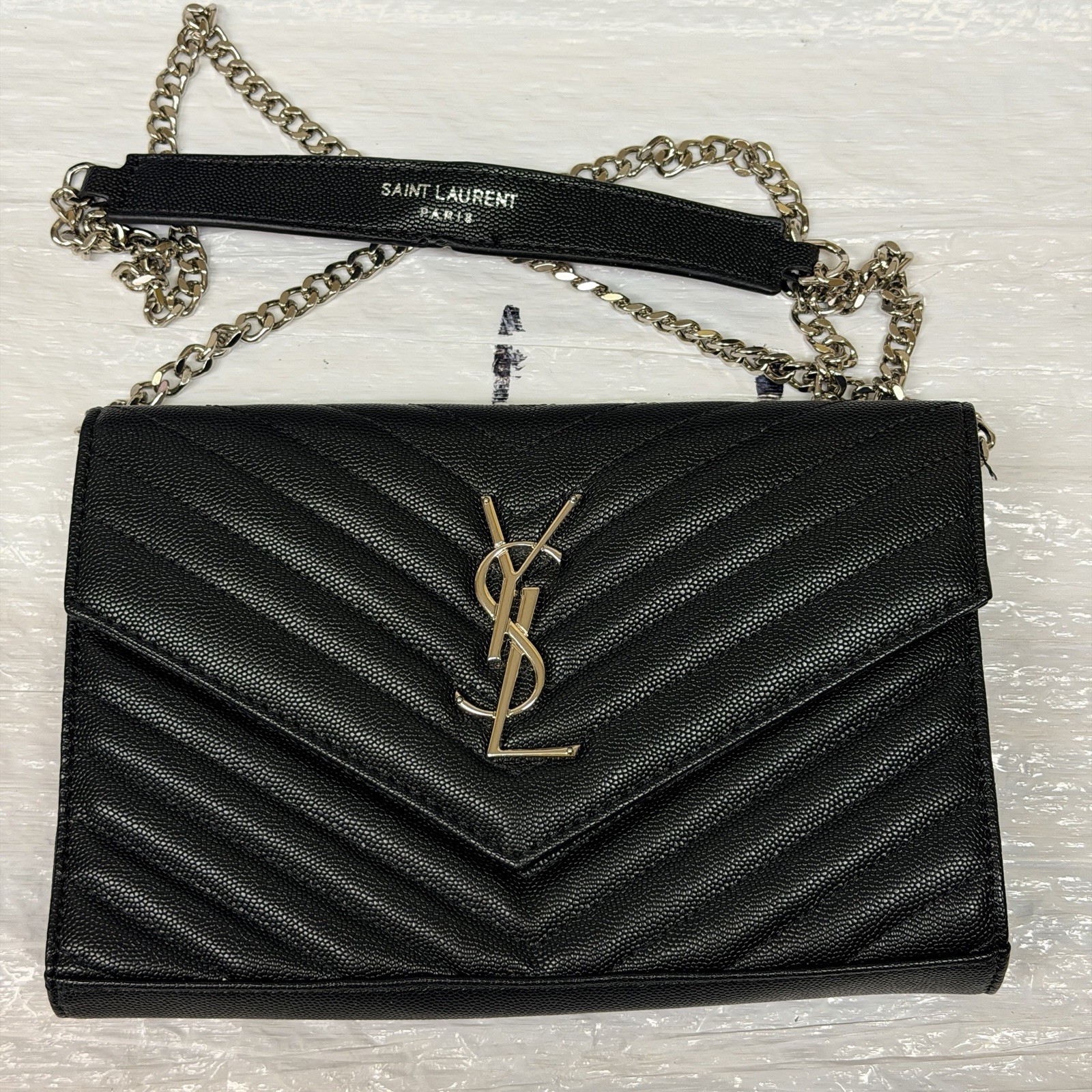 Saint Laurent YSL Black Chevron Quilted Logo Chain Shoulder Bag w/ Dust Bag Saint Laurent YSL Black Chevron Quilted Logo Chain Shoulder Bag w/ Dust Bag