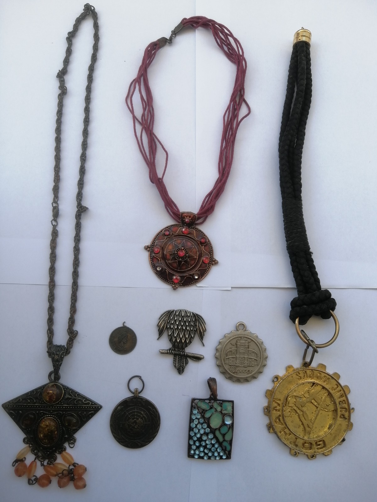 Lot of 8 Vintage Kuchi Tribal Pendants 3 Afghan Necklaces Bohemian Gypsy