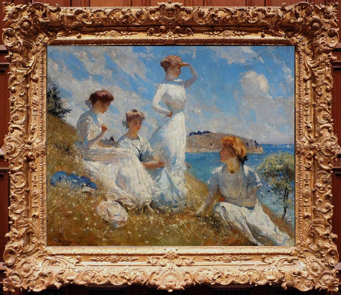 Handmade Old Master-Art Antique Oil Painting women girl seaside on canvas 24x30\ Handmade Old Master-Art Antique Oil Painting women girl seaside on canvas 24x30\