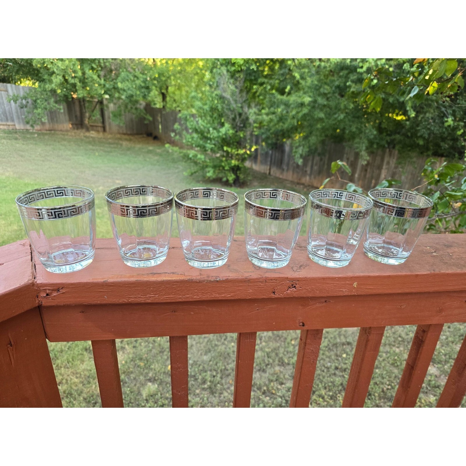Set Of 6 Vintage Greek Key Patterned Tumbler Glasses Mid-Century Versace Look