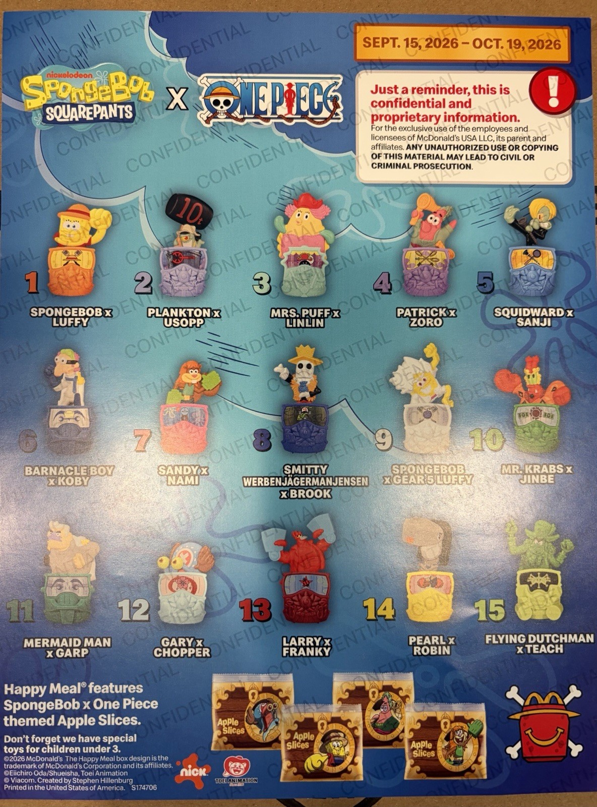 McDonald's Happy Meal SpongeBob x One Piece 15 Toy Full Set