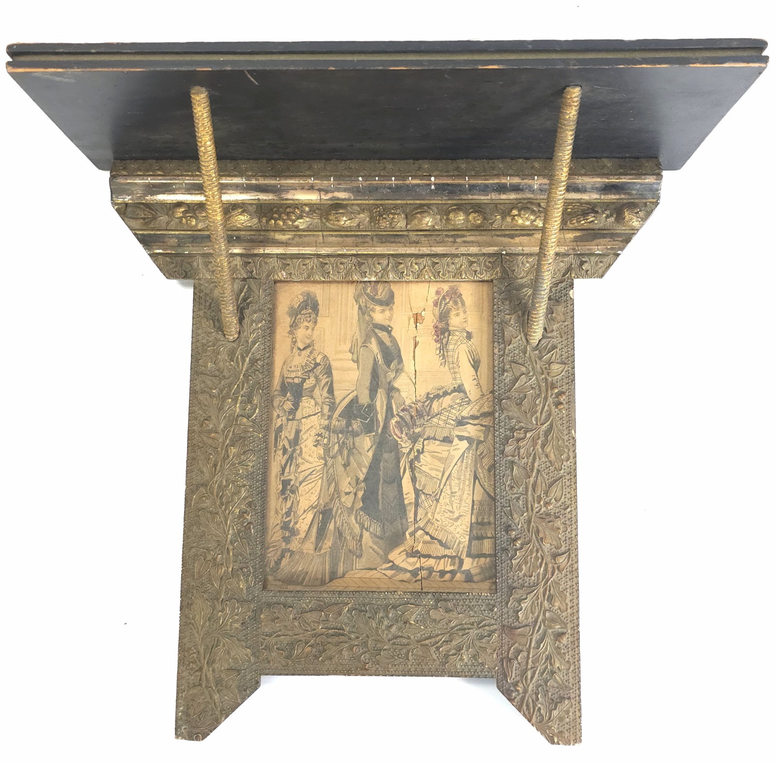 Antique Victorian Aesthetic Movement Gold & Ebonized Shelf with Picture