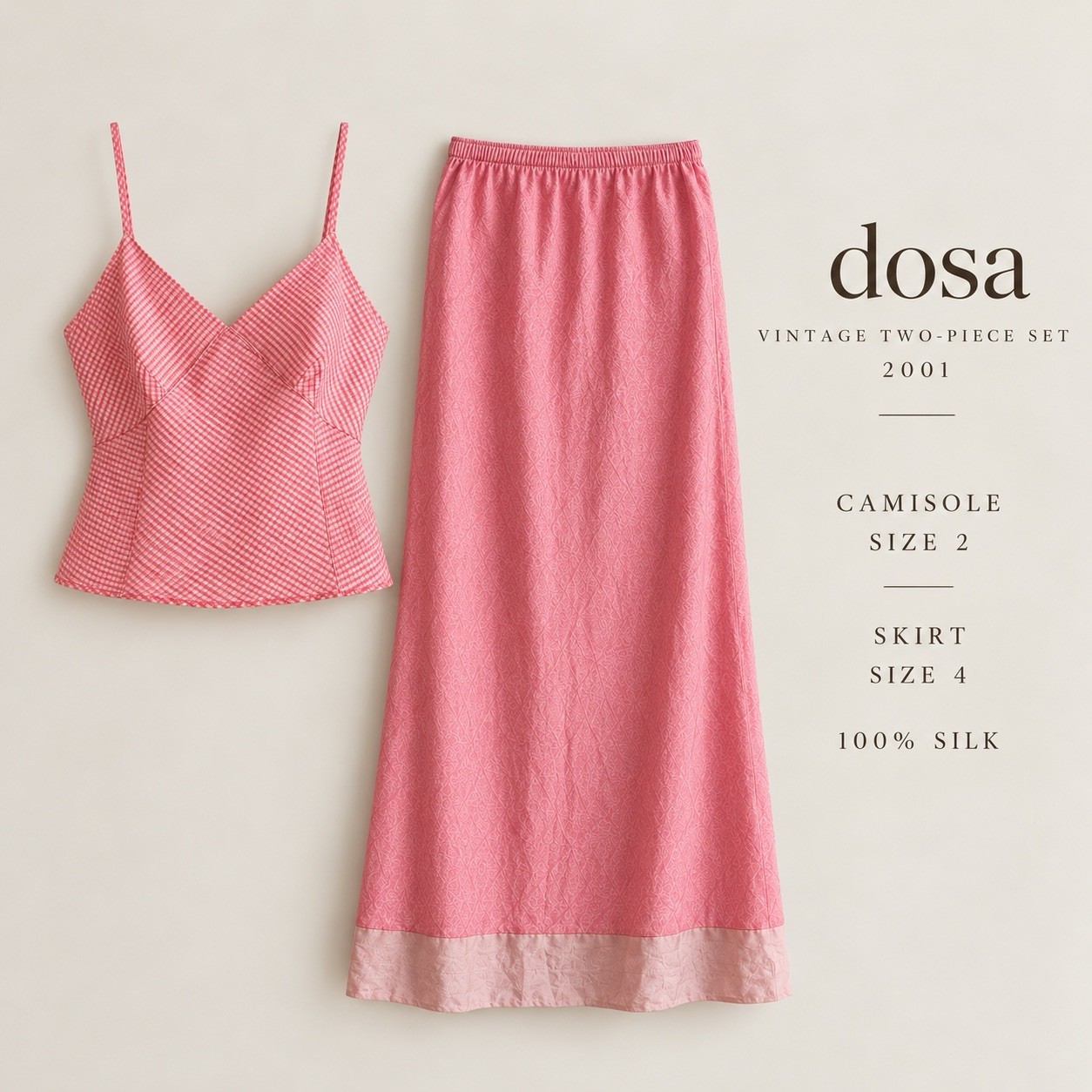 Dosa Vintage 2001 Pink Silk 2 Piece Set Cami Sz 2 Straight Maxi Skirt Sz 4