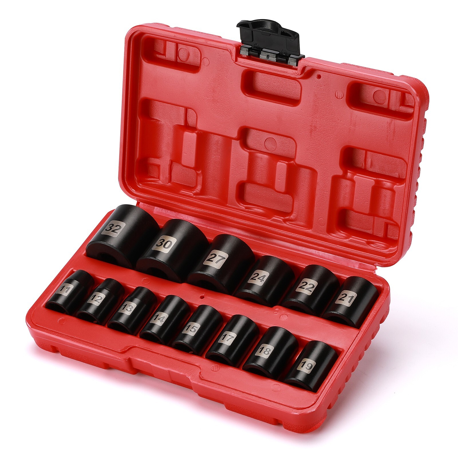 14 Pieces 1/2-Inch Drive Shallow Impact Socket Set, Metric, 6-Point, 11mm - 32mm
