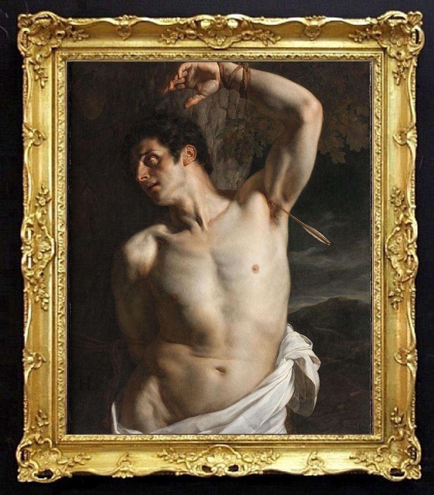 Hand painted Old Master-Art Antique style Oil Painting male nude man on Canvas