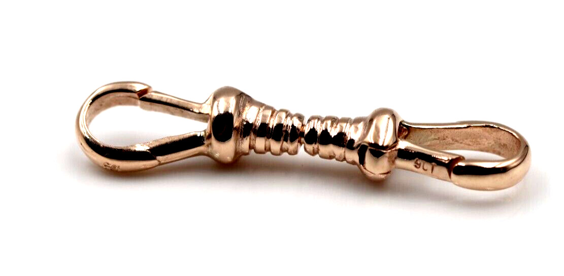 Genuine 9k 9ct 375 Rose Gold Double Dog Clip Albert Swivel Clasp Does rotate