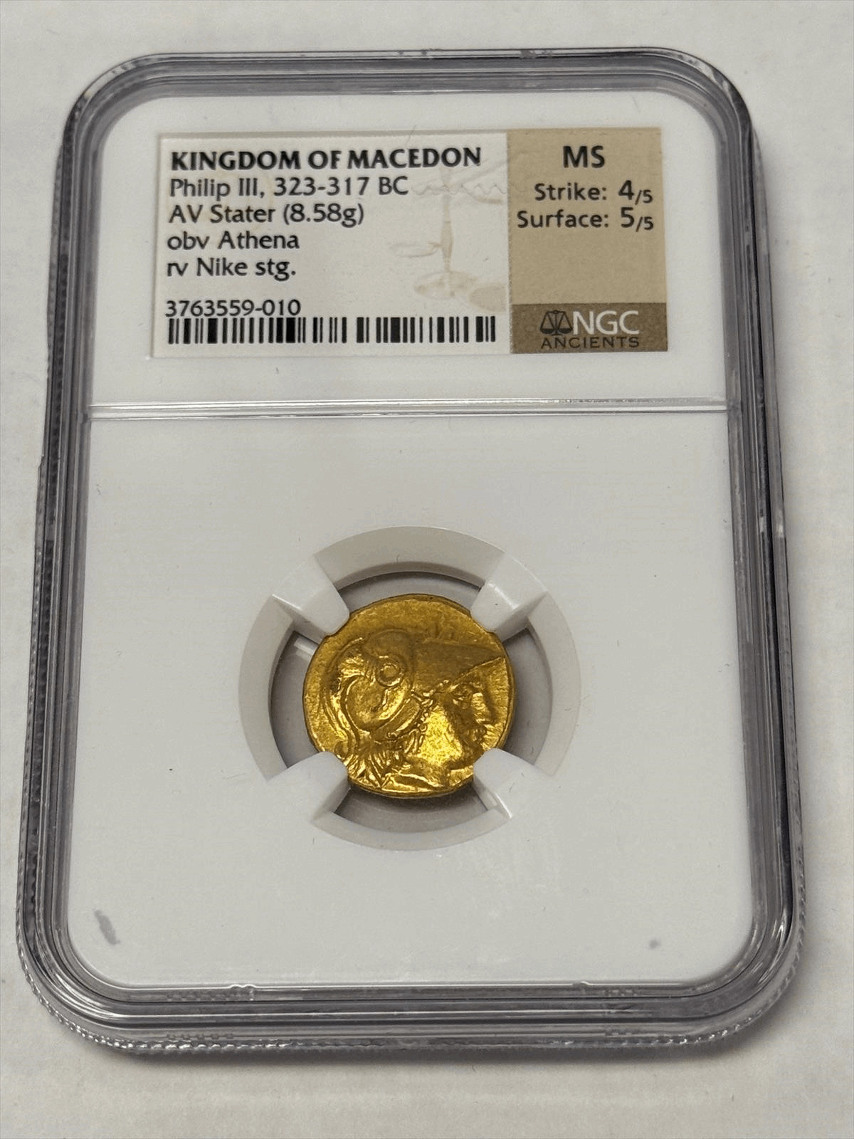 Kingdom of Macedon Philip III 323-317 BC AV Gold Stater NGC MS  5/5