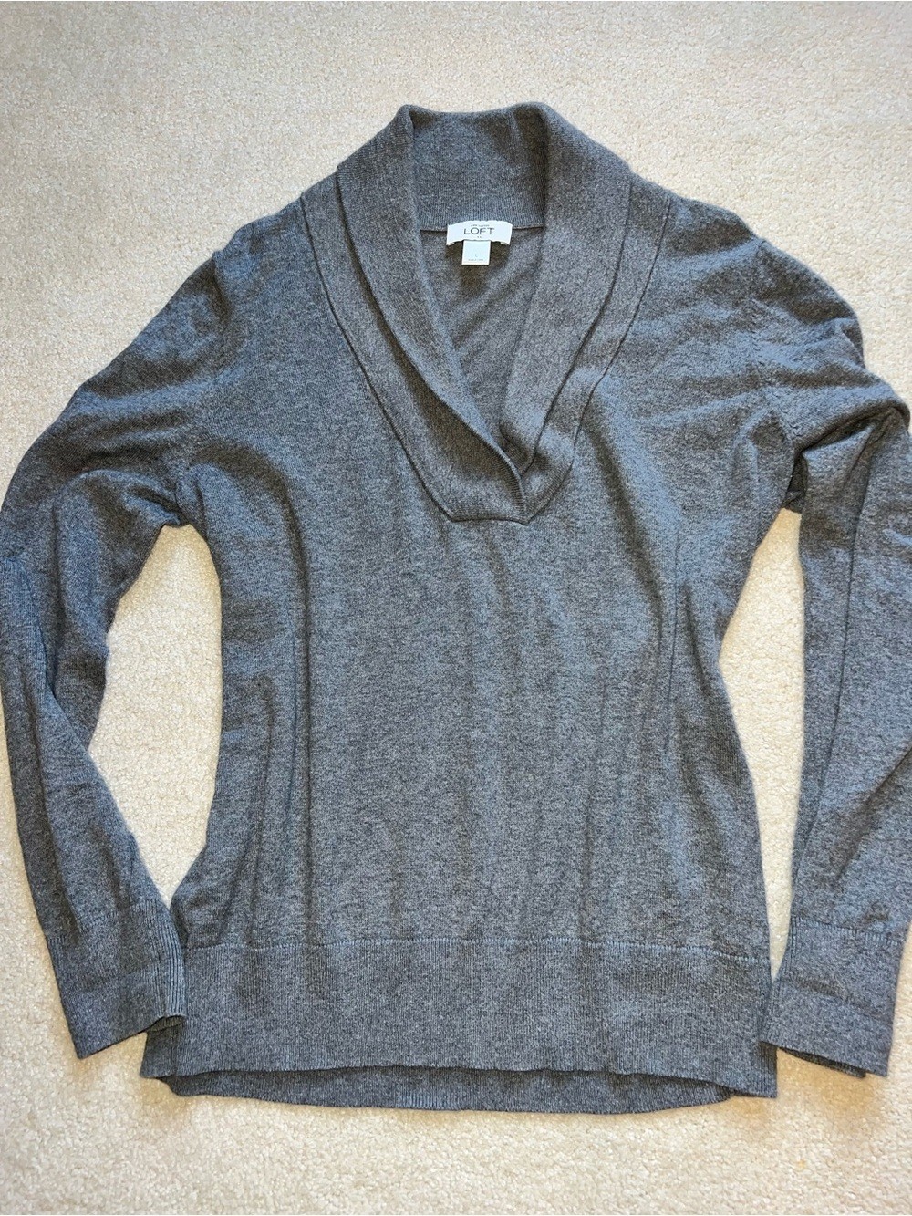 LOFT Gray Shawl Collar Pullover Sweater LOFT Gray Shawl Collar Pullover Sweater