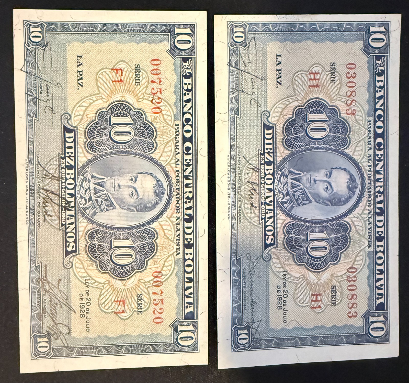 RARE BOLIVIA P-130a 10 Bolivianos 1928 UNC 1PC
