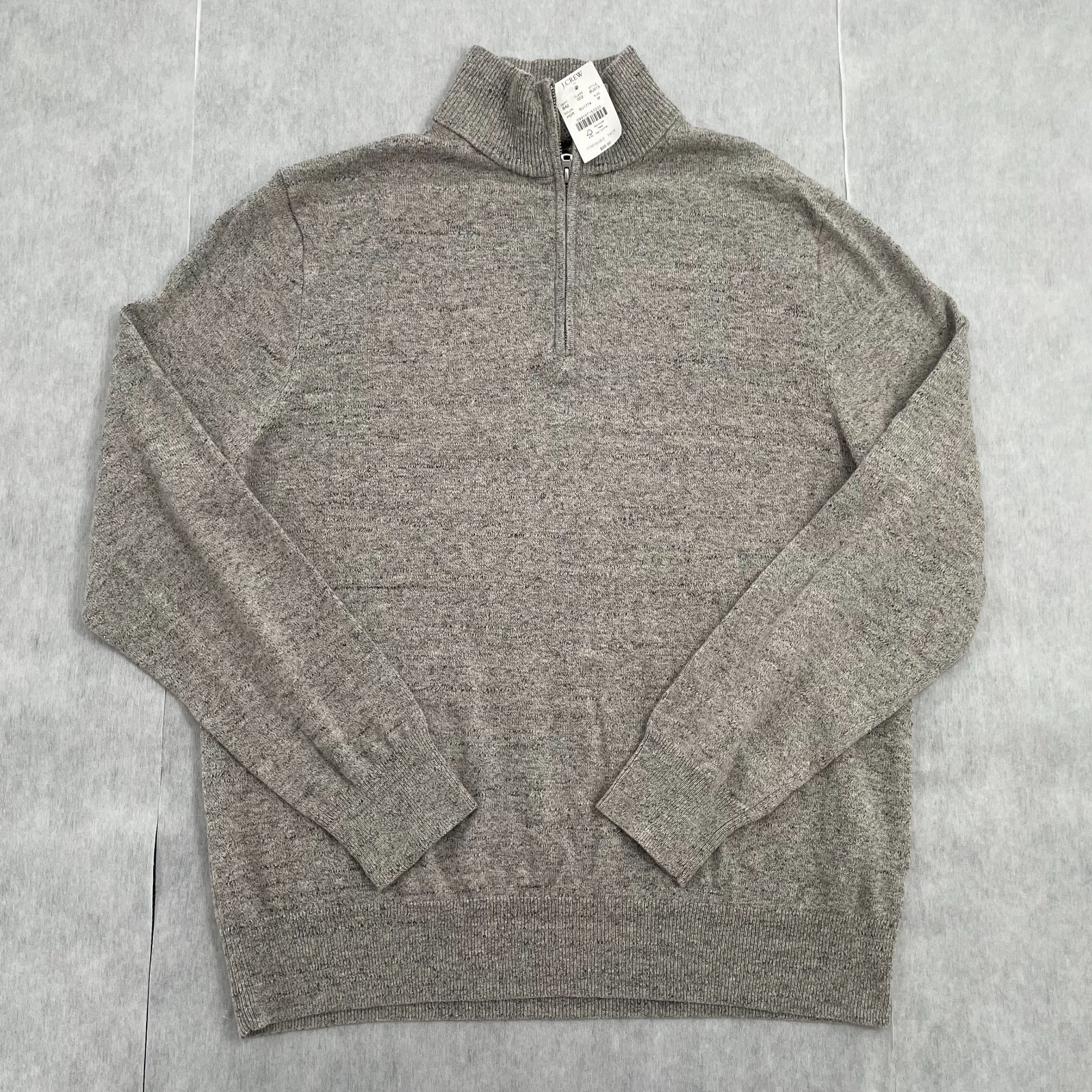 J.Crew Sweater Adult Medium Heather Gray Quarter Zip Pullover Cotton Mens M NEW