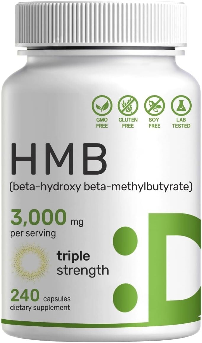 Triple Strength HMB 3000mg Muscle Growth Recovery Supplement 240 Caps Non-GMO