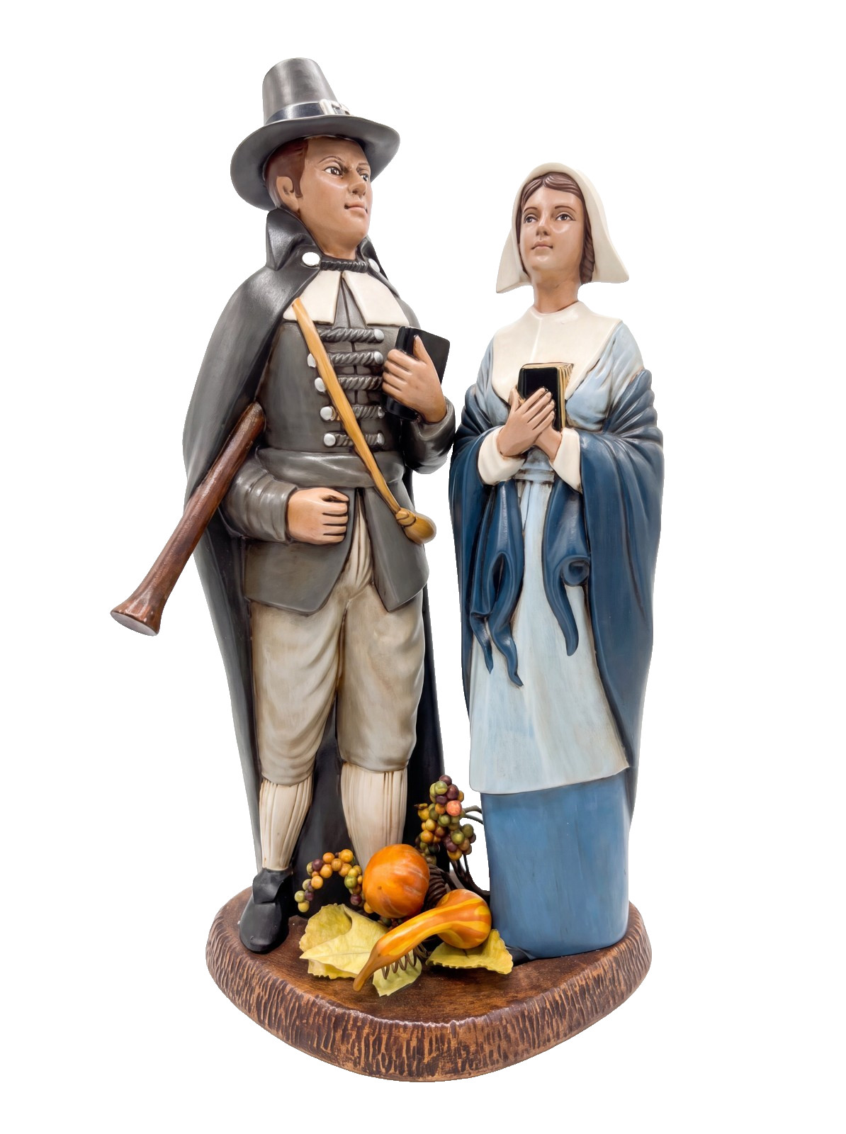 Vintage 1974 Handmade Ceramic Pilgrim Couple Statue Florence Thanksgiving Decor Vintage 1974 Handmade Ceramic Pilgrim Couple Statue Florence Thanksgiving Decor