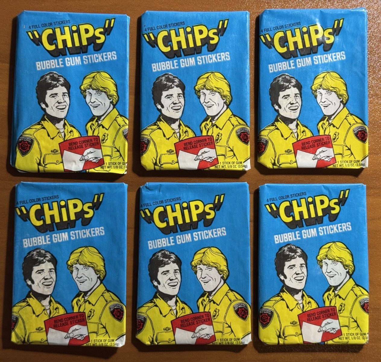 1979 Donruss CHIPS Unopened Wax Pack 6 packs TV Show Photo Cards Pulled From Box